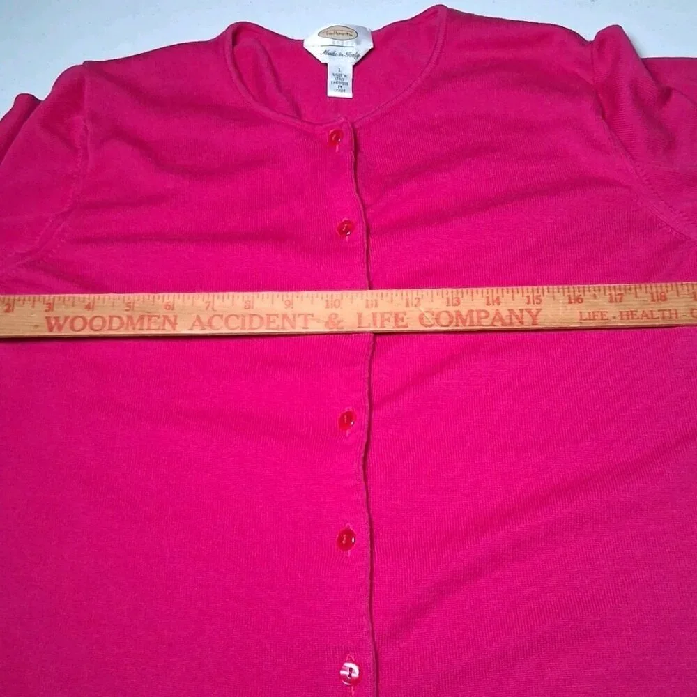 Vintage Talbots Cardigan Sweater Large Pink Magenta Cotton Button Up Italy - Picture 3 of 13